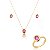 Trio de colar brinco e anel com zirconia pink banho em ouro 18k - Imagem 1