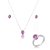 Trio de colar brinco e anel com zirconia pink banho em rodio branco - Imagem 1