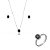 Trio de colar brinco e anel com zirconia onix banho em rodio branco - Imagem 1