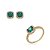 Conjunto de brinco e anel cravejado de zirconia esmeralda banho em ouro 18k - Imagem 1