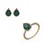 Conjunto de brinco e anel cravejado de zirconia esmeralda banho em ouro 18k - Imagem 1