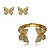 Conjunto de brinco e pulseira de borboleta esmaltado com zirconia banho em ouro 18k - Imagem 1