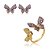 Conjunto de brinco e anel de borboleta cravejado de zirconia cristal banho em ouro 18k - Imagem 1