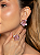 Conjunto flor de brinco e anel cravejado de zircônia pink banho em ouro 18k - Imagem 2