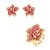 Conjunto flor de brinco e anel cravejado de zircônia pink banho em ouro 18k - Imagem 1