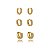 Trio de argola cravejado de zirconia cristal banho em ouro 18k - Imagem 1