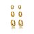 Trio de argola cravejado de zirconia cristal banho em ouro 18k - Imagem 1