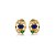 Conjunto de brinco e anel cravejado com zirconia colorida banho em ouro 18k - Imagem 3