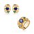 Conjunto de brinco e anel cravejado com zirconia colorida banho em ouro 18k - Imagem 1