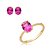 Conjunto de anel e brinco cravejado de zirconia pink banho em ouro 18k - Imagem 1