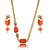 Conjunto de brinco e colar esmaltado com pedra fusion coral banho em ouro 18k - Imagem 2