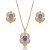 Conjunto de brinco e colar cravejado de zirconia e pedra fusion banho em ouro 18k - Imagem 1