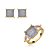 Conjunto de brinco e anel cravejado de zirconia e pedra fusion banho em ouro 18k - Imagem 1