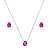 Conjunto de brinco e colar gota cravejado de zircônia pink banho de ródio branco - Imagem 1