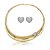 Conjunto de brinco e colar de coração cravejado de zircônia cristal banho em ouro 18k - Imagem 2