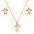 Conjunto de brinco e colar cravejado de zircônia cristal banho em ouro 18k - Imagem 1
