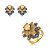 Conjunto de brinco e anel de flor cravejado de zircônia safira banho em ouro 18k - Imagem 1
