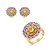 Conjunto de brinco e anel de flor cravejado de zircônia ametista banho em ouro 18k - Imagem 1