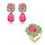 Conjunto flor de brinco e anel esmaltado com pedra fusion rubelita banho em ouro 18k - Imagem 1