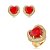 Conjunto coração de brinco e anel cravejado de zircônia cristal com pedra fusion rubi banho em ouro 18k - Imagem 1