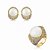 Conjunto luxo de brinco e anel cravejado de zircônia safira e com pérola shell banho em ouro 18k - Imagem 1