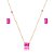 Conjunto de brinco e colar cravejado de zircônia pink banho em ouro 18k - Imagem 1