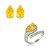 Conjunto de brinco e anel gota regulável com zircônia cristal e yellow banho em ródio branco - Imagem 2