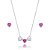 Conjunto de brinco e colar de coração com zircônia pink banho em ródio branco - Imagem 1