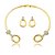 Conjunto de brinco e colar cravejado de zircônia cristal banho em ouro 18k - Imagem 2