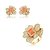 Conjunto de brinco e anel flor cravejado de zircônia cristal e pedra fusion coral banho em ouro 18k - Imagem 2