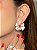 Conjunto de brinco e anel flor cravejado de zircônia cristal e pedra fusion coral banho em ouro 18k - Imagem 3