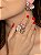 Conjunto de brinco e anel flor cravejado de zircônia colorida banho em ouro 18k - Imagem 3