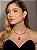 Conjunto de brinco e colar luxo cravejado de zircônia colorida e pedra fusion coral banho em ouro 18k - Imagem 1