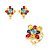 Conjunto de brinco e anel cravejado zircônia cristal e colorida banho em ouro 18k - Imagem 2