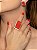 Conjunto de brinco e anel cravejado zircônia cristal e pedra fusion coral banho em ouro 18k - Imagem 3