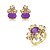 Conjunto de brinco e anel flor cravejado de zircônia lavanda e pedra fusion ametista banho em ouro 18k - Imagem 1