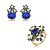 Conjunto de brinco e anel flor cravejado de zircônia e pedra fusion safira banho em ouro 18k - Imagem 2