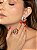 Conjunto de brinco e anel luxo cravejado de zircônia colorida banho em ouro 18k - Imagem 3