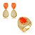 Conjunto de brinco e anel cravejado de zircônia cristal e pedra fusion coral banho em ouro 18k - Imagem 1