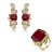 Conjunto de brinco e anel luxo cravejado de zircônia colorida com pedra fusion rubi banho em ouro 18k - Imagem 2