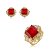 Conjunto de brinco e anel cravejado de zircônia cristal e pedra fusion rubi banho em ouro 18k - Imagem 1