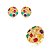 Conjunto luxo de brinco e anel cravejado de zircônia colorida banho em ouro 18k - Imagem 1