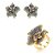 Conjunto flor de brinco e anel cravejado de zircônia safira banho em ouro 18k - Imagem 2