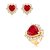 Conjunto coração de brinco e anel com zircônia cristal e pedra fusion rubi banho em ouro 18k - Imagem 1