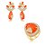 Conjunto luxo de brinco e anel cravejado de zircônia cristal e pedra fusion coral banho em ouro 18k - Imagem 2