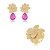 Conjunto luxo de brinco e anel cravejado de zircônia e pedra fusion fúcsia banho em ouro 18k - Imagem 2