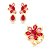 Conjunto de Brinco e Anel flor com Pedras Fusion Rubi e Rodonita Banho em Ouro 18K - Imagem 2