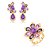 Conjunto de Brinco e Anel flor com Pedras Fusion Ametista Banho em Ouro 18K - Imagem 2