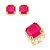 Conjunto de Brinco e Anel com Pedra Fusion Fúcsia e Pérolas Shell Banho em Ouro 18K - Imagem 1