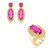 Conjunto Luxo de Brinco e Anel em zircônia cristal e Pedra Fusion Fúcsia Banho em Ouro 18K - Imagem 2